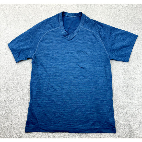 Lululemon Metal Vent Tech Short Sleeve V-Neck T-Shirt Running Mens M Blue - Picture 1 of 6